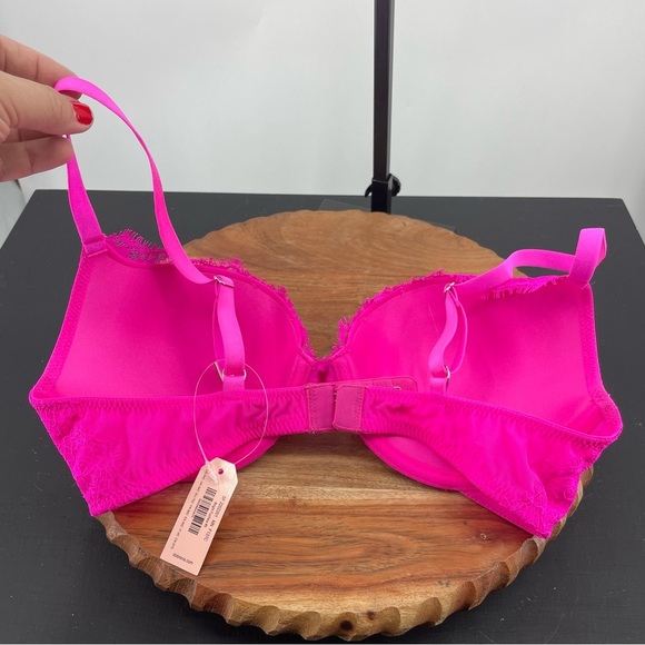 DOBREVA Push Up Lace Bra Underwire Plunge Full Coverage Bra bright fuschia 34C - Picture 3 of 6